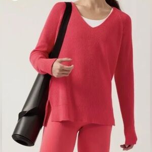 ATHLETA XL Hanover Refined V-Neck Sweater machine-washable merino wool blend